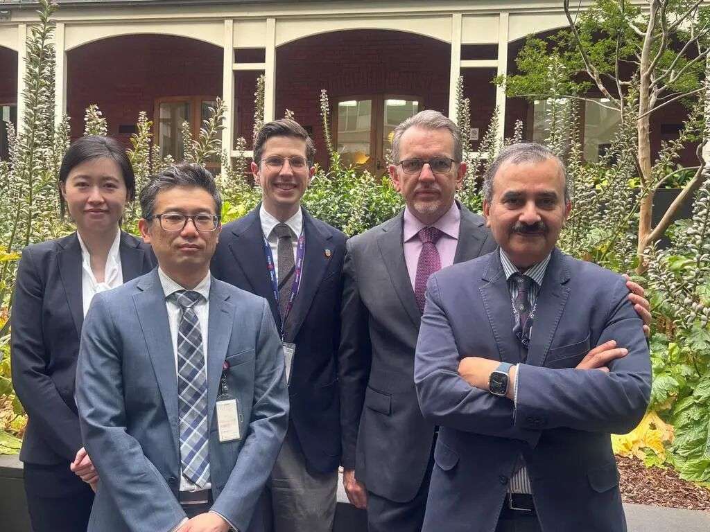 Dr Sara Qi, vascular surgeon associate, Professor Dixon Woon, urologist; Professor Lachlan Miles, anaesthetist; Professor Marcos Perini, hepatobiliary surgeon and Dr Jay Bhaskar, cardiac surgeon. Picture: Supplied