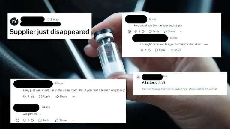 Reddit threads discussing crack down on sites illegally selling peptides.