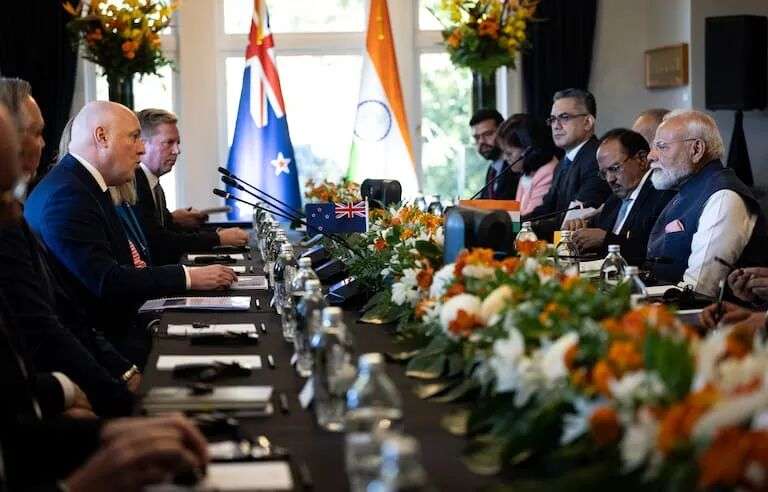 Bilateral meeting with Prime Minister of New Zealand Christopher Luxon and Indian Prime Minister Narendra Modi at Government House in Auckland. Photo / Dean Purcell